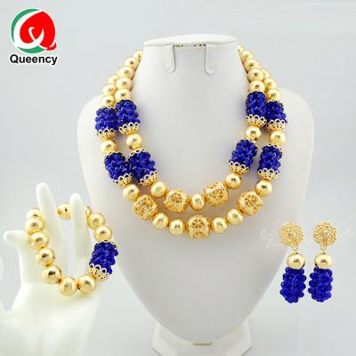 China Queency Latest Large Elegant Party Jewelry Beads Jewelry Set Fashion Design In Nigeria Jewelry Set for sale