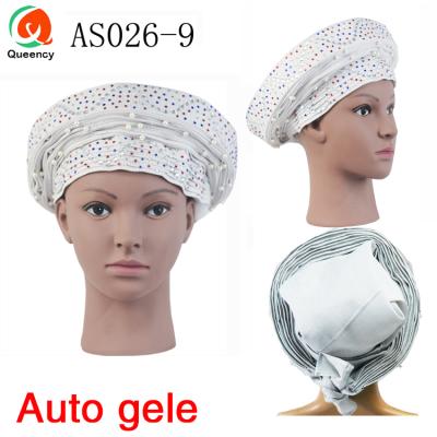 China Queency Popular Ladies Wraps Gele Headtie ASO OKE Auto White ASO OKE Hair Beaded Tie Headband Fashion for sale