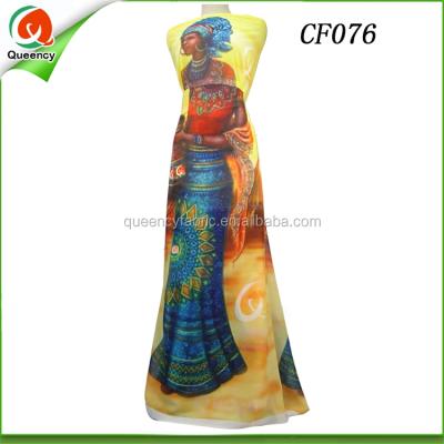 China CF076 Queency OEM 100% Polyester Satin Chiffon Anti-Static French Silk Fabric African Traditional Printed for sale