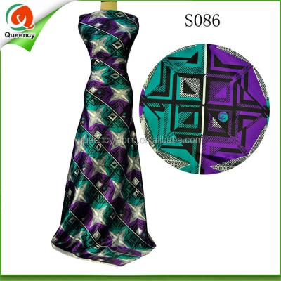 China S086 Queency Fashionable Dress Styles Block Print African Polyester Silk Satin Fabric for sale