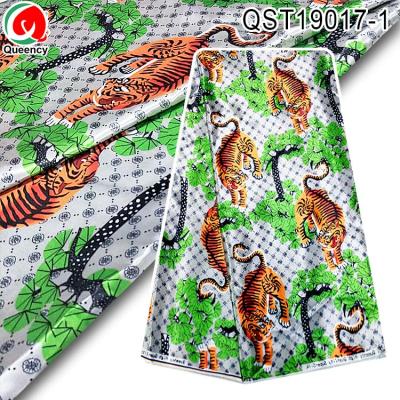 China Queency Tiger Silk Satin Fabric Aso Ebi Heavy Digital Printed Shrink-Resistant Style for sale