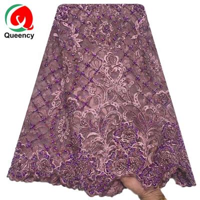 China 2020 African Burgundy Guipure Tulle Lace Fabric Viable Embroidery French Lace Factory Beading Fabric In Stock for sale