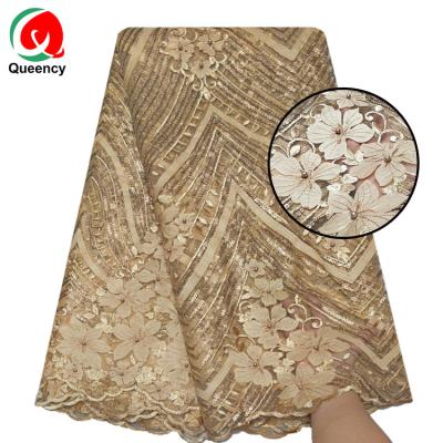 China African French Lace Fabric Queency 3D Flower Viable Handmade Lace Beads Fabric In Stock for sale