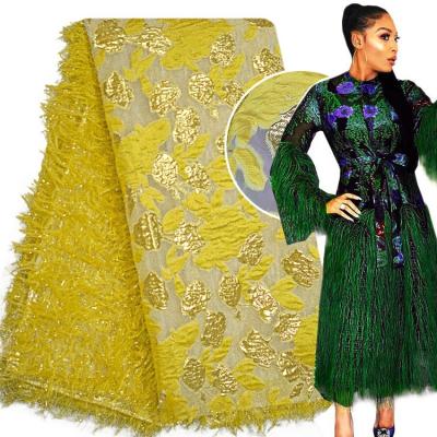 China Queency Green And Viable White Africa Jarkard Brocade Organza Lace Fabric For Wedding Fashion Dress for sale