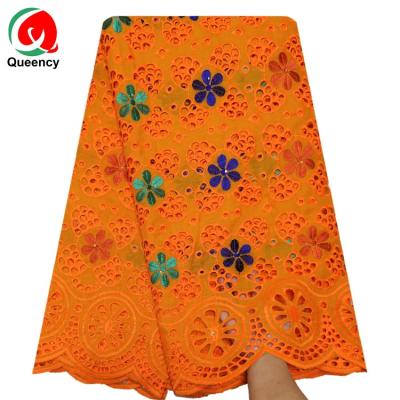 China Queency Anti-Static African Swiss Voile Lace Fabric With Beads And Stones 100% Cotton Lace Wholesale In Stock for sale