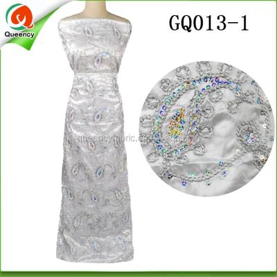 China Wholesale Sustainable High Quality GQ013 Queency George Fabric African White Sequin Fabric In Raw Silk From India for sale