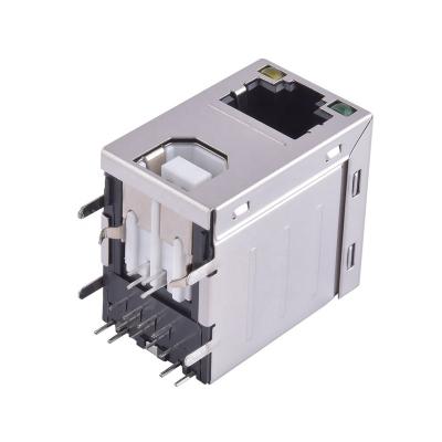 China RJ45 Jack With USB2.0 TYPE-B Female Connector Two-in-One RJ45+USB2.0 TYPE-B zu verkaufen