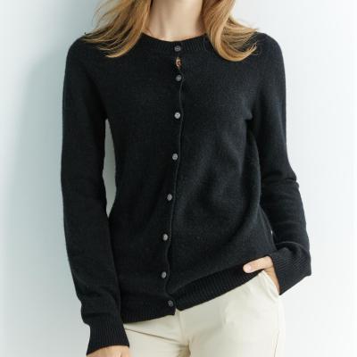 China Custom Casual Anti-wrinkle Crewneck Cardigan Sweater Merino Wool Knitted Long Sleeve Women Ladies Sweater 2023 for sale