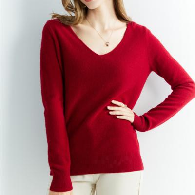 China Factory Women's Anti-Wrinkle V-Neck Merino Wool Winter Clothes Sexy Loose Knitted Pullover Long Sleeve Sweater for sale