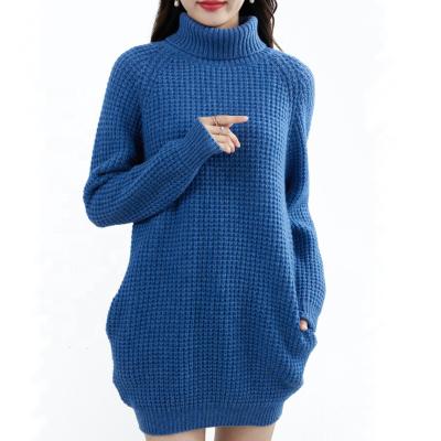 China Anti-Wrinkle Loose Women's Turtle Neck Sweater Dress Merino Wool Autumn Winter Knitted Long Oversized Sweater for sale