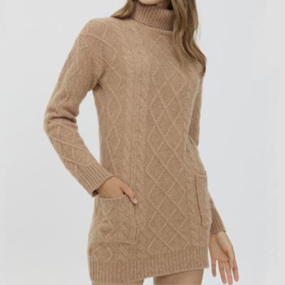 China Anti-wrinkle OEM and ODM Women's Turtle Neck Sweater Dress Merino Wool Winter Knitted Vintage Long Sweater for sale