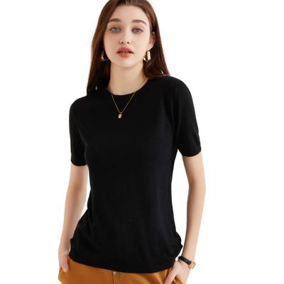 China Anti-Wrinkle Factory Merino Wool Crewneck 100% Spring Summer Short Sleeve Base Layers Soft T-Shirt For Women for sale