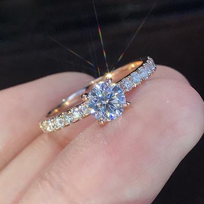 China CLASSIC Gold Moissanite Diamond Woman Engagement Wedding Ring Silver Plated Luxury Moissanite Engagement Ring For Woman for sale