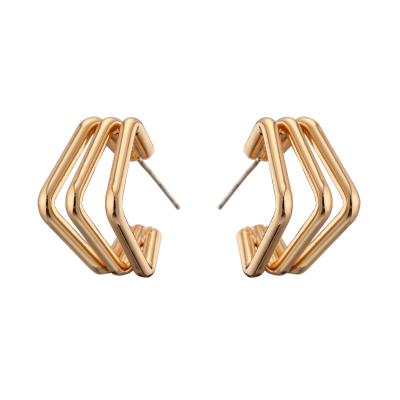 China New fashion environmental friendly simple ladies slap earrings cc gold thin layer hollow stud earrings stud earrings for women for sale