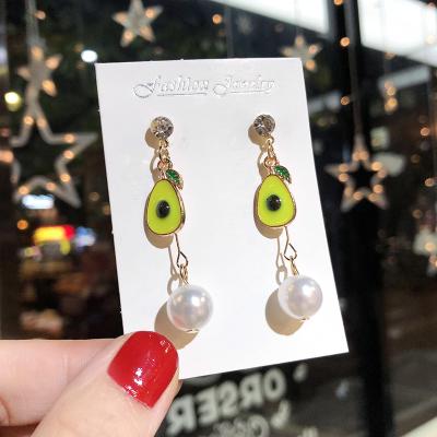 China Long Earrings Diamond Tassel Earrings Geometric Irregular Drop Earrings Girl Green Cute Pearl Environmentally Friendly Avocado for sale