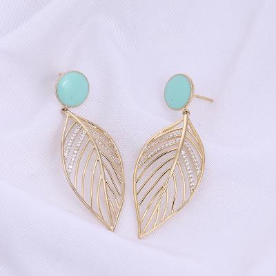 China Korean Popular Green Pearl Drop Earrings Women's Long Jewelry Bling Diamond Leaf Dangle Earrings Environmentally Friendly for sale