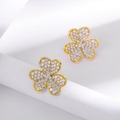 China Sterling Silver Environmentally Friendly Women's Clover Tassels Faux Stone Sparkle Stud Earrings Fashion for sale