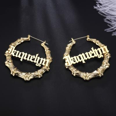 China 2021 big large golden circle door knocker earrings casual/sporty bamboo custom personalized personalized name earring circle bamboo earrings for sale