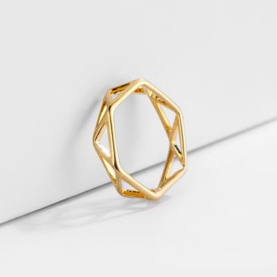 China Retro Hexagon Rings Women Men Environmentally Friendly Minimalist Gold Color Hollow Geometric Rings for sale