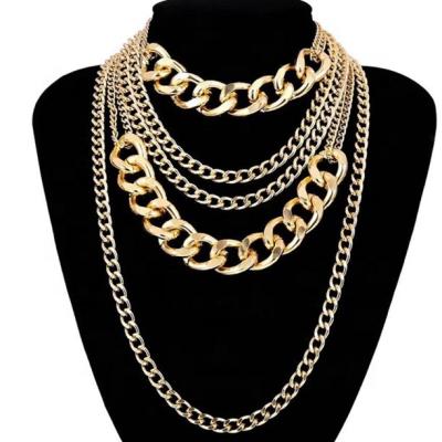 China Environmentally Friendly Exaggerated Multilayer Cuban Chain Necklace Women Chunky Heavy Metal Choker Mens Cuban Link for sale