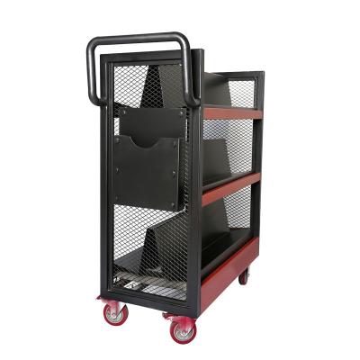 China Rustproof Corrosion Protection FLSM Metal Wire Commercial 3 Tier Book Cart For Bookstore for sale