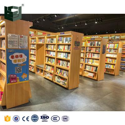 China Flsm Convertible Customized/OEM/ODM Wooden Library Book Shelves Display Racks Show Fixtures Showroom Props Rack Book Cart for sale