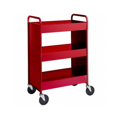 China Modern FLSM Customized Steel Iron Library Book Trolley Rolling Book Cart With Universal Wheels for sale