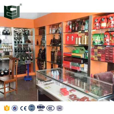 China Flsm Customized/OEM/ODM Display Products Wooden Showroom Fixtures Shelf Props Rack Rack For Deli For Cigarette Store for sale