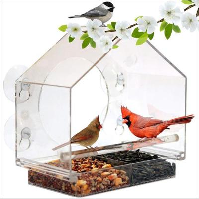 China 2021 Hot Sales Good Quality Auto Transparent Bird Feeder With Sliding Tray Acrylic Window Bird Feeder for sale