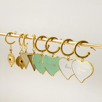 China Custom Wholesale New Fashion All-match Ason Statement Earrings 18k Gold Plated Hoop Earring Love Heart Dangle Earrings stainless steel for sale