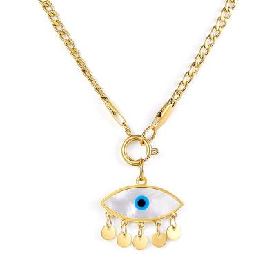 China And American Fashion Match European Shell Devil Eye Necklace 18K Natural Gold Plated Eye Pendant Necklace Fashion 2022 New For Women for sale