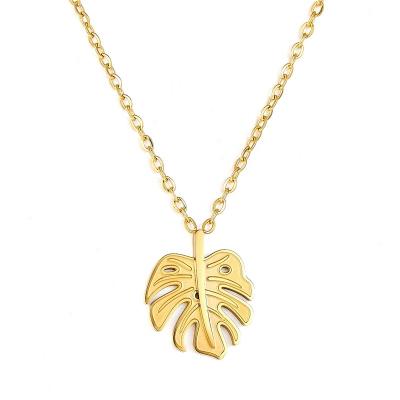 China Fashion Match Ason 2022 Trend Women's Jewelry Gifts Acero Inoxidable 18k Gold Plated Leaves Pendant Necklace for sale