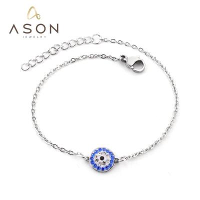 China Environmental Friendly Cute Girly Bracelet Eye Charm Paved White Blue Zircon Color Chain Stainless Steel Delicate Bracelet for sale