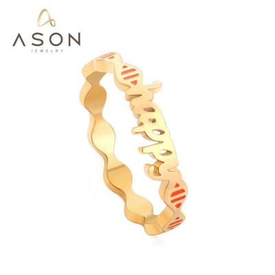 China Fashion Match Trend Jewelry Rings Women Rank Simple Stainless Steel Gold Plated Rings Happy Letter Rings for sale