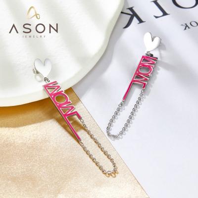 China Wholesale Fashion All-match Ason Jewelry Mother's Day Heart Stud Earrings Rose Red MOM Chain Stainless Steel Stud Earrings for sale