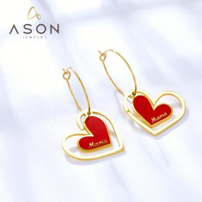 China Wholesale All-match Fashion Jewelry Women Stainless Steel Earrings Mother's Day Gift Hypoallergenic Red Ason Heart Charm Circle Earrings for sale