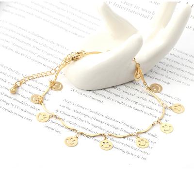 China Fashion Match New Arrival Simple And Flexible Adjustable Cavity Smiley Face Anklet Female Foot Jewelery for sale