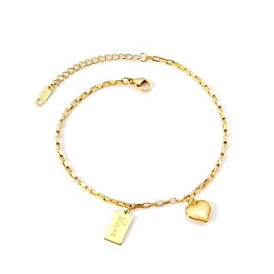 China Fashion match wholesale high quality stainless steel 18k gold plated anklet chain with heart charm for simple girl for sale