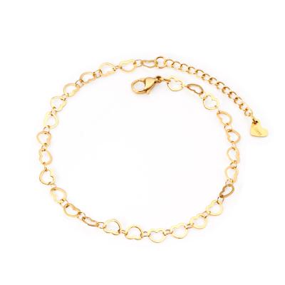 China Hot Sale Fashion Match Hollow Metal Heart Chain 18K Gold Plated Stainless Steel Anklet Chain Jewelry 2022 for sale