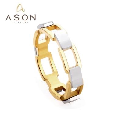 China Fashion Match Ason Simple Design Jewelry Stainless Steel Women Wedding Cavity Ring Jewelry 18k Gold Plated Ring for sale