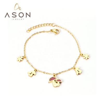 China New Stainless Steel Environmental Friendly Hypoallergenic Bracelet Cute Red Polka Dot Mushroom Jewelry Ason Bracelet for sale