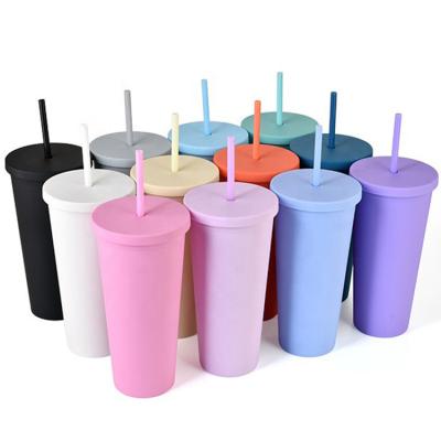 China 2021 Minimalist 22oz Double Wall Sublimation Blanks Plastic Straight Lean Tumbler Cups With Lids And Straws for sale