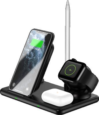 China Wireless Charging 2021 Hot Selling High Quality QI 15W W58 Low Cost Mobile Phone Wireless Charger 4 in 1 Fast Wireless Charger for Mobile Phone and Earphone for sale