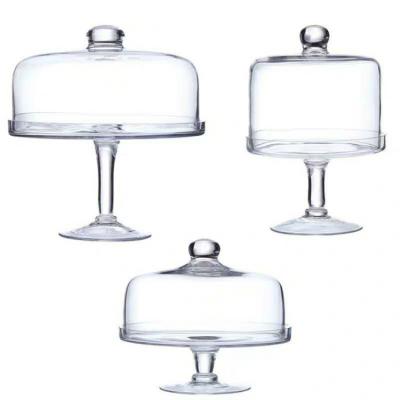 China Sustainable hand made hight quality  clear Crystal Glass wedding Cake Stand With Cover for sale