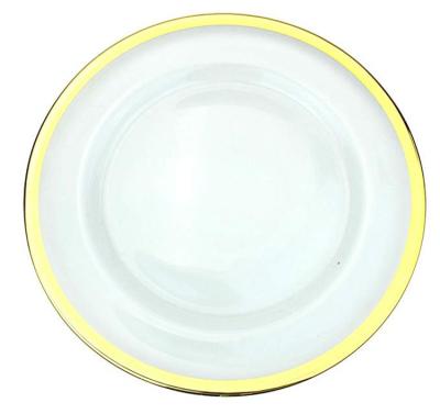 China Sustainable Shanxi Wedding Gold rimTransparent Round Glass Charger Plate for sale