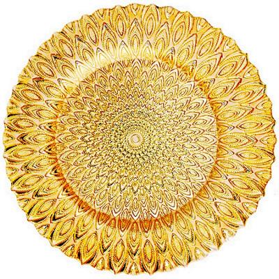 China Sustainable Chinese supplier Gold green  Charger plate Wedding Decoration glass Under Plate for sale