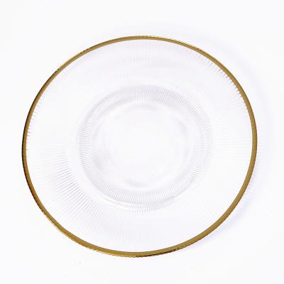 China Sustainable Shanxi Wedding Gold rim  Transparent Round Glass Charger Plate for sale