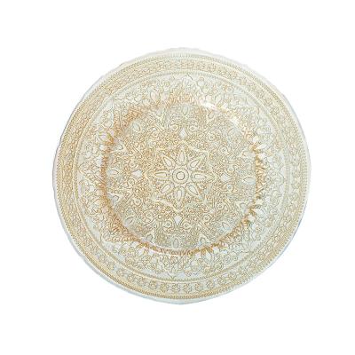 China Sustainable Wholesale Wedding Gold Decoration Dinner Round glass Charger Plate for sale