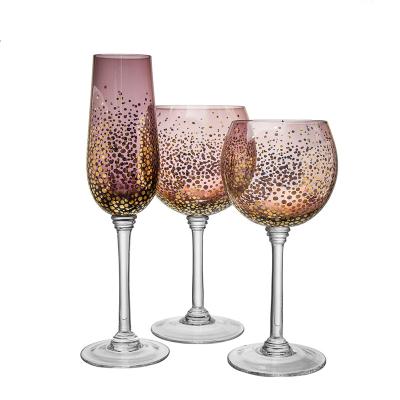 China Lead free and long stem New Design Star Decal Round Dot Wine Glasses thin stem red Goblet Drinking Glassware Champagne glass for sale