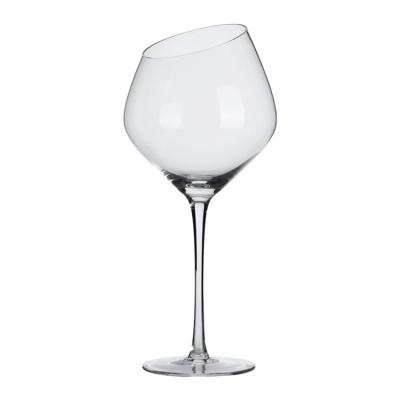 China Stocked Low MOQ Hot sale Handmade Crystal Slanted Unique Wedding Stem Wine Glass for sale